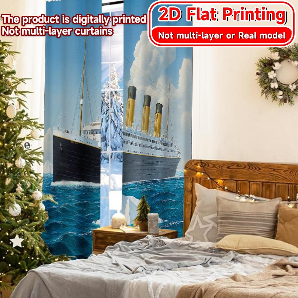 2D FLAT PRINTING 2pcs Curtains (Without Rod) Ocean Liner Amidst Icebergs Saint Patrick is Day holiday curtains with digital