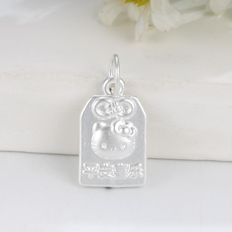 999 Sterling Silver Peace & Joy Hello Kitty Charm Pendant - Pure Silver DIY Jewelry Accessory