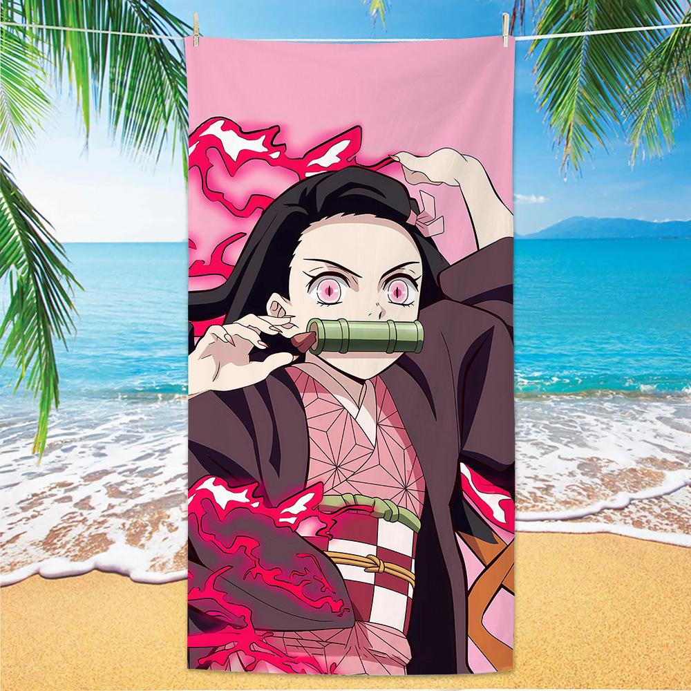 D-Demon Slayer Plážové osušky Pro děti Personalizované osušky na koupání Dárek na dovolenou k bazénu Pikniková osuška Rychleschnoucí Osušky na párty 70x140cm
