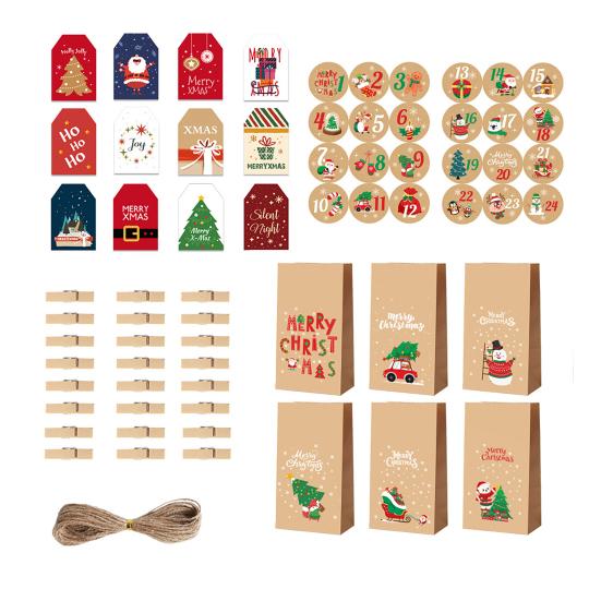 24Pcs/Set Christmas Gift Bag Santa Claus Snowman Deer Pattern Paper Treat Boxes Candy Packaging Festive Goodie Bags Decoration