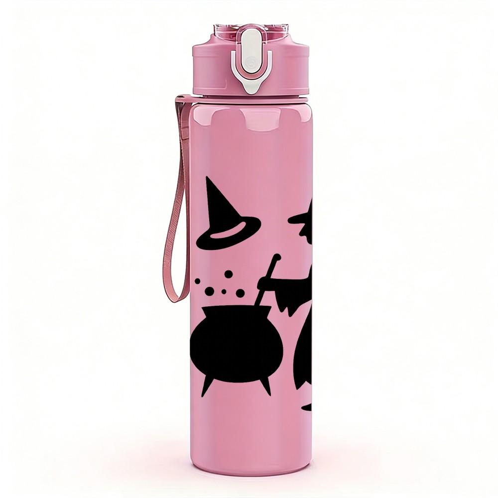 1PC Witch Cauldron Silhouette 750ml Color Plastic Sports Water Bottle Leakproof Flip Straw Lid Suitable for Sports Office Home Use