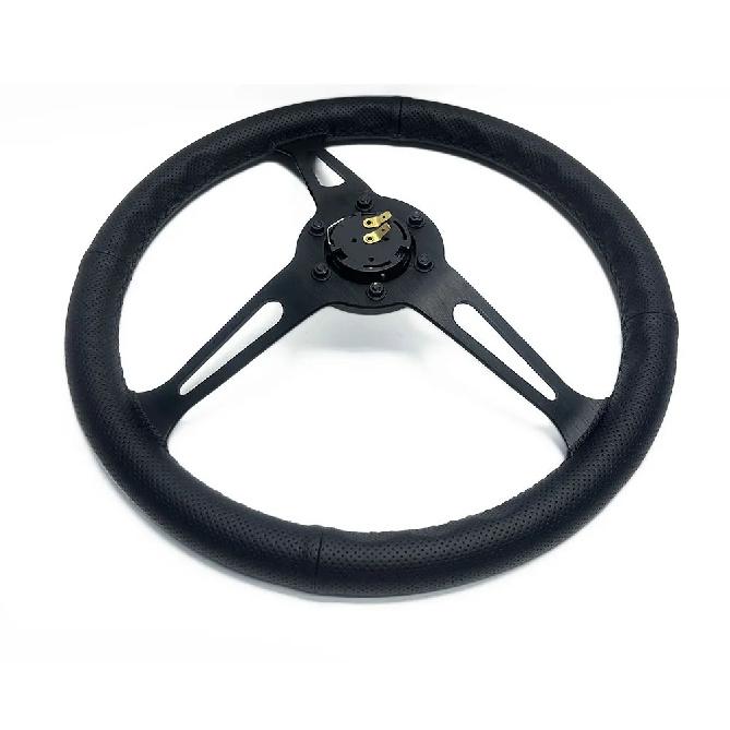 Spceddy MCX 15palcový JDM Černý Skutečná kůže Tuningový Sportovní Volant Klasický Závodní Volant Perforovaný 380mm Stříbrný