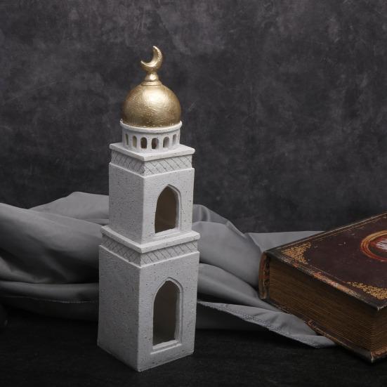 Ramadan Resin Art Statue Islamic Mosque Cultural Ornament Handcrafted Mosque Models Tower Decoration for Eid Home Office Ramadan Mubarak Gift