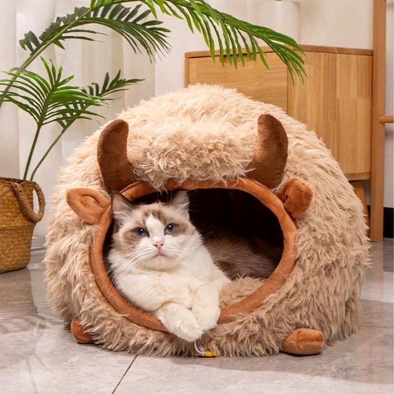 Cat Bed Cave for Indoor Cats Winter Cat Cave in Yak Shape Indoor Cat Nest Semi-Enclosed Dog Tent Bed with Cover