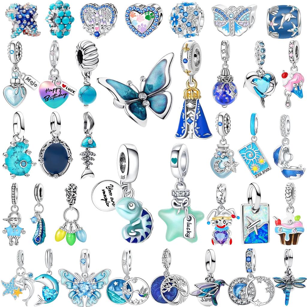 Original Copper Blue Charms Butterfly Flower Heart Fish Earrings Beads For Necklace Diy Bracelet Present Jewellery