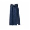 Retro Slit Denim Skirt Mid-length Summer Hip-wrapped High-waisted A-line Embroidered Skirt For Slimming
