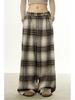 Women's Retro Plaid Wool Wide-Leg Pants - Loose, Versatile Design for Autumn/Winter