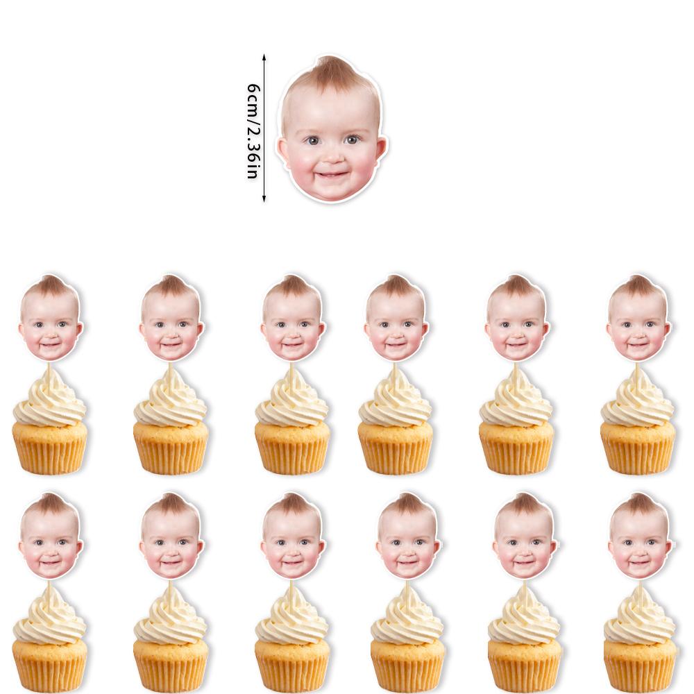 

6/12pcs Personalized Face Photo Cupcake Toppers Custom Cupcake Topper with Face for Birthday Anniversary Event Party Decoration 6pcs