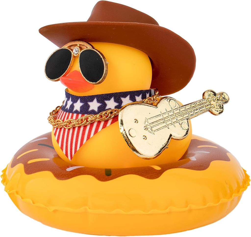 Car Duck Ornament Dashboard Decorations For Car Rubber Accessories With Sunglasses Hat Necklace Swim Ring And Mini Musical Instr