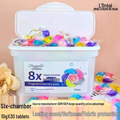 Six-Cavity Laundry Pods - 30 Count Box: Cleans, Softens, Removes Stains, Long-Lasting Fragrance, Six-in-One Formula.