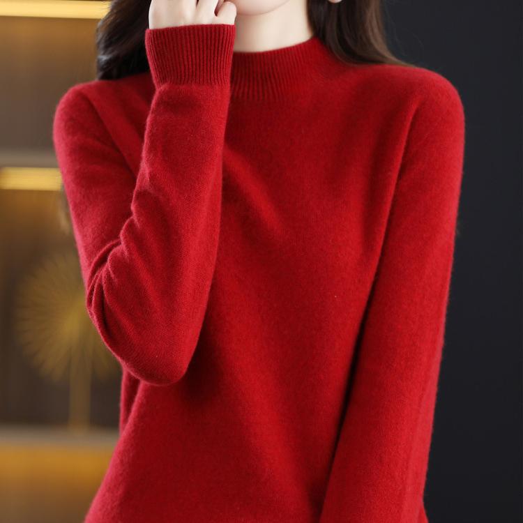 Podzim Zima Jednobarevný Pulovr Svetr s Falešným Límcem Pro Ženy Ležérní Pletenina Dámské Oblečení Základní Měkké Topy