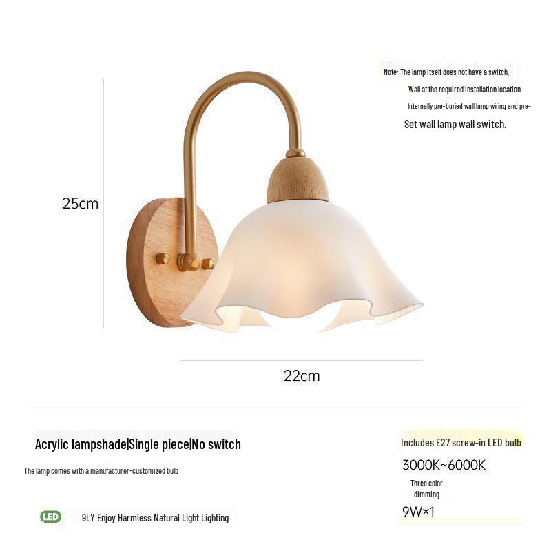 Japanese Pastoral Flower Wall Lamp for Bedroom, Study, or Hotel Corridor