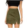 Women's High Waist Faux Suede Side Split Short  Skirt