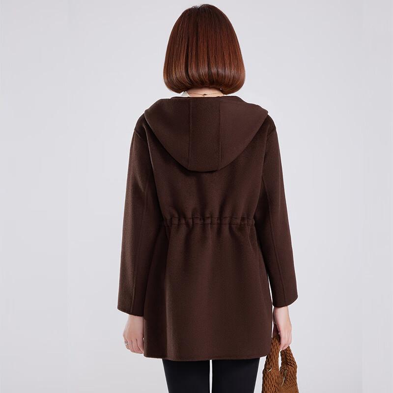 Fengxun Damen Kapuzen-Wende-Trenchcoat 100% Wolle