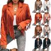 Chaqueta Casual de Mujer de Corte Holgado de Color con Manga Larga y Solapa de Borlas