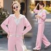 2025 New Style Gray Sweatshirt Hoodie and Zip-Up Jacket Faux Two-Piece with Straight-Leg Pants Set #903