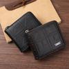 Mens Checkered Zipper Wallet Horizontal Soft Leather Large Capacity Multi Card Slots Stylish Design RFID Blocking