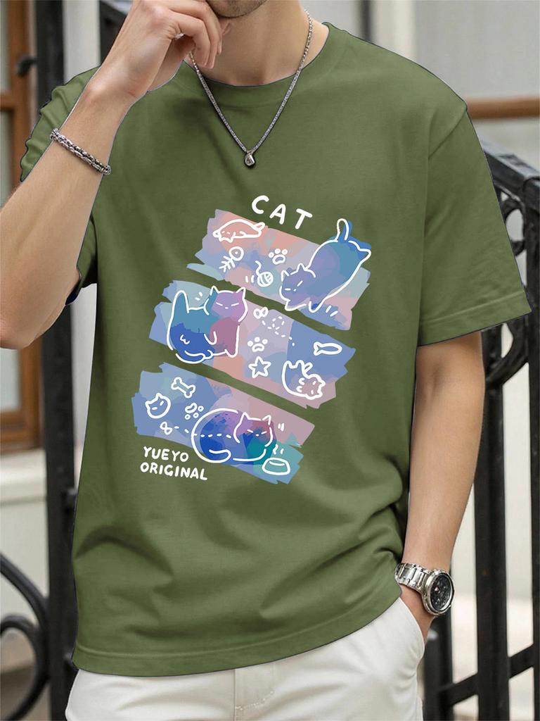 Colorful Three Cats Trendy Printing TShirts Womens Summer Cotton Short Sleeve Tees ONeck Comfortable Loose Tops Casual Clothes