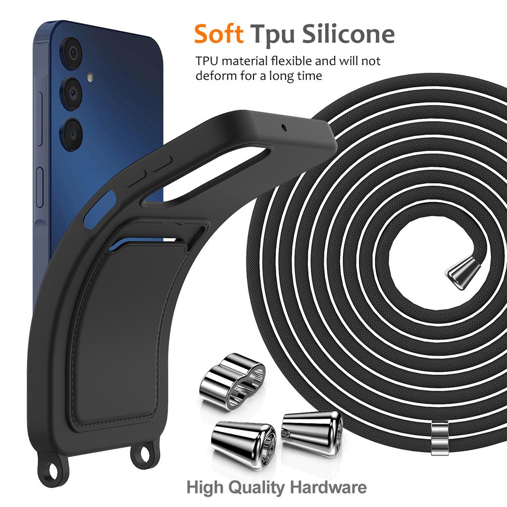 For Samsung Galaxy A15 4G/A15 5G Case Liquid Silicone Shockproof Phone Cover with Lanyard and Card Slot