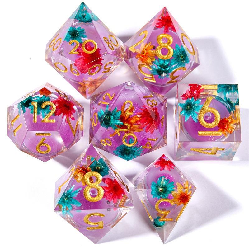 Resin Dice Set Luminous Sand, Dragon and Dungeon Polyhedral Dice, Punk Style Role-Play RPG Explorer MTG Pioneer Game DND Dice Set