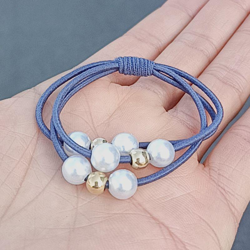 Korean-Style Handmade Three-Strand Pearl Elastic Hair Tie