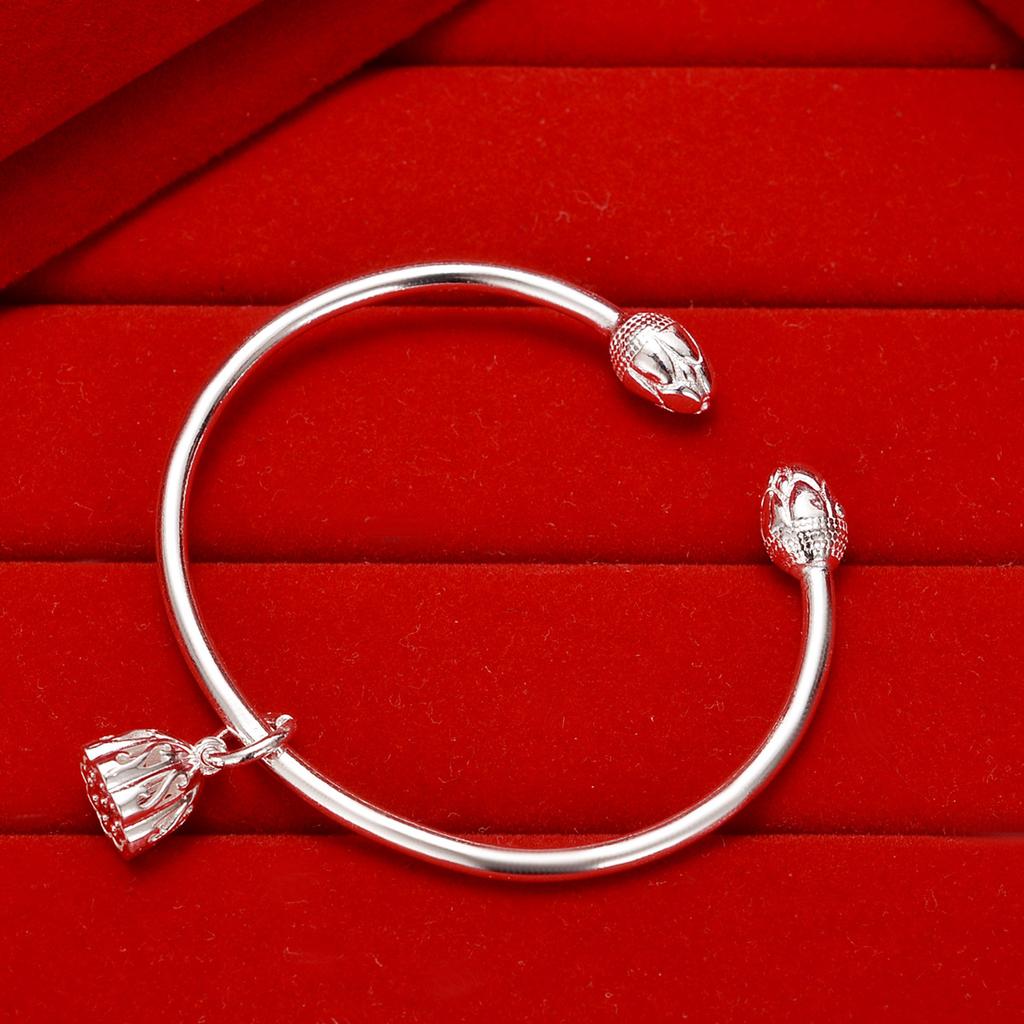 Brățară cu rădăcină de lotus din argint placat cu cupru alb, brățară cu deschidere din boboci de flori pentru femeie