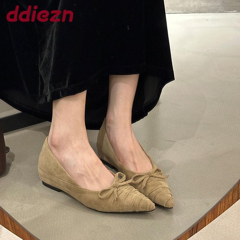 Fashion Fashion Flock Women Flats Slip On Shoes Butterfly-Knot Female Height Increasing Footwear Pointed Toe Ladies Flats Shoes lady