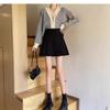 2024 Spring Women's Academy Style Black Sweater & High-Waisted A-Line Pleated Skirt