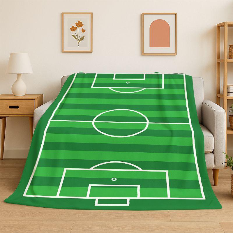 Green Football Field Soccer Art Sport Flannel Blanket Soft Throw Blanket for Bedroom Living Room Bed Travel Camping Picnic Nap