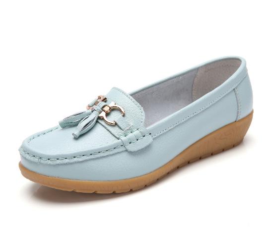 Spring Mother Shoes Single Shoes Hair Women Flat Bottom Women Doudou Flat Heel Leather Shoes Large Size Women'S Shoes