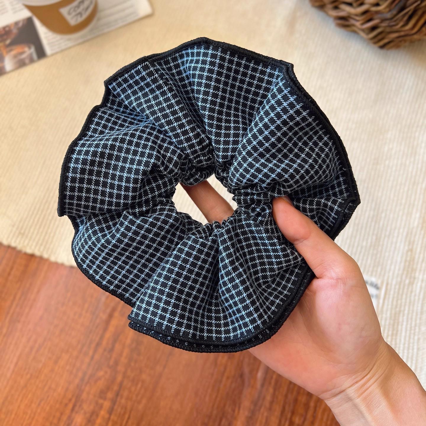 

Zhao Lusi Xu Yan Inspired Navy Blue Plaid Double-Layer Large Hair Tie Ponytail Accessory