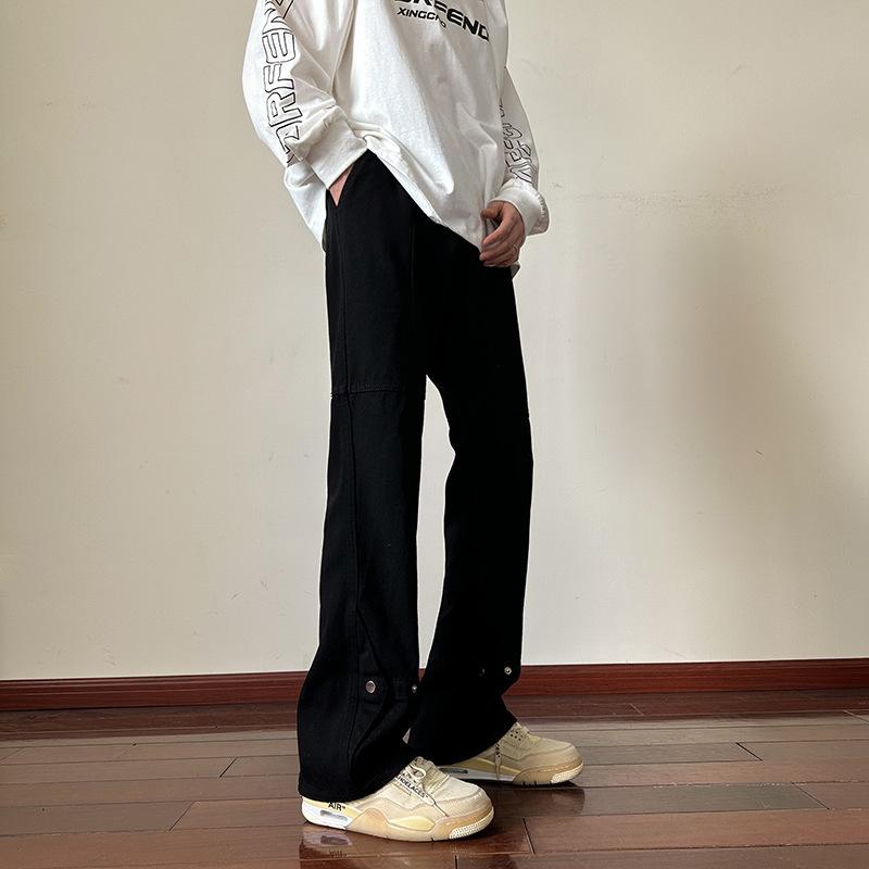 

JYL Men s Flare Jeans High-Street Solid Cargo Button Slim Casual Denim Pants L