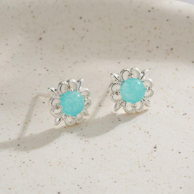 Vintage Floral Hollow Out Earrings Women Sterling Post Studs Boho Chic New Chinese Style Jewelry