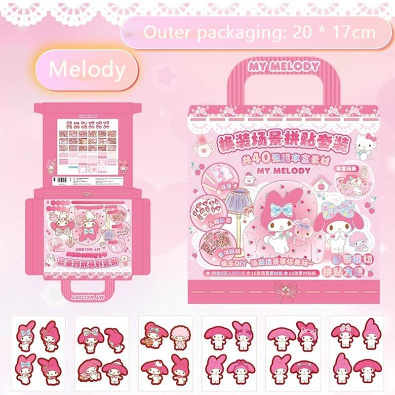 My Melody Play Home Quiet Book Luxury Dress Up Stickers Kuromi Scene Collage Set Gift Box 3D Three Dimensional Stickers Toy