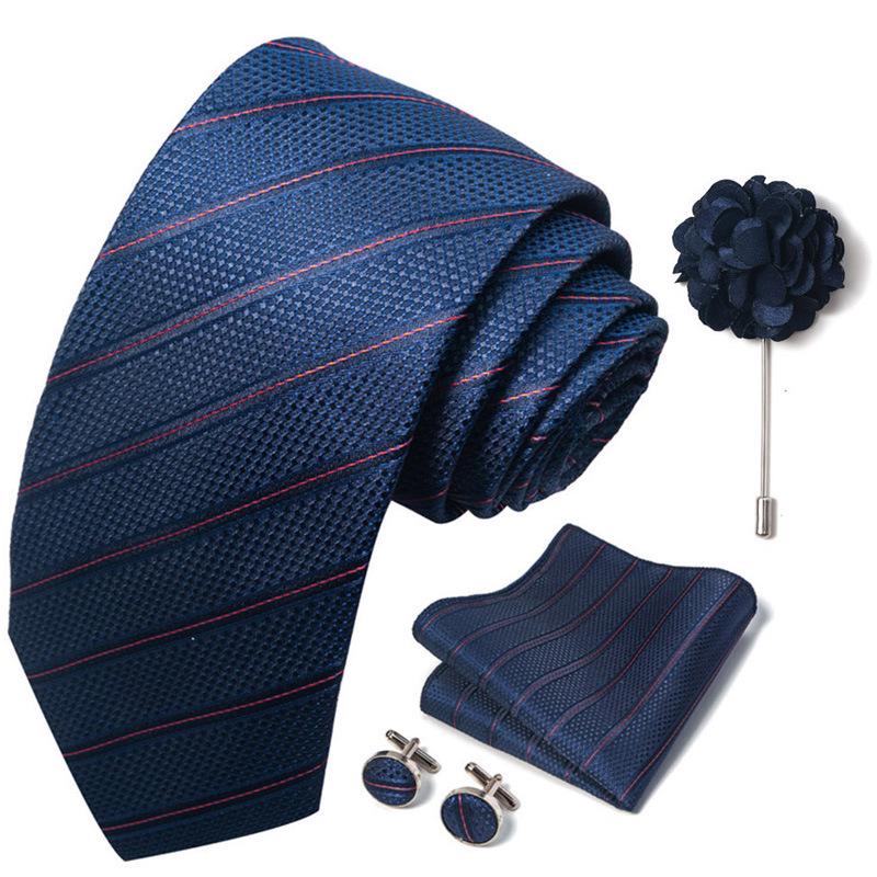 Brown Paisley Men's Tie, Pocket Square, Cufflinks & Boutonniere Set for Business Formal Wear.