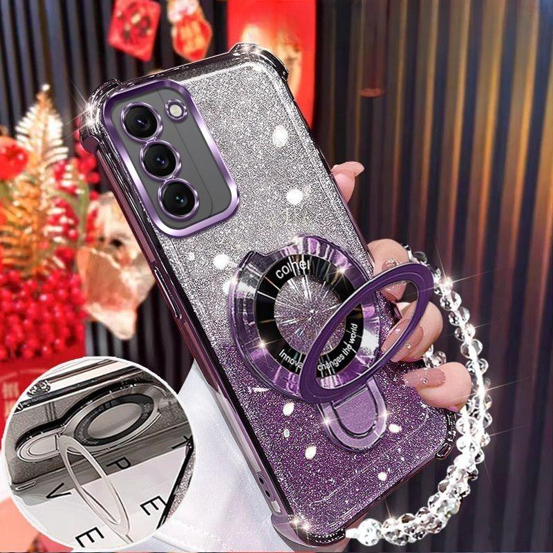 For Samsung Galaxy A16 A26 A36 A56 A06 A15 A25 A35 A55 A14 A24 A34 A54 4G 5G Glitter Plating Magnetic Holder Bracelet Case
