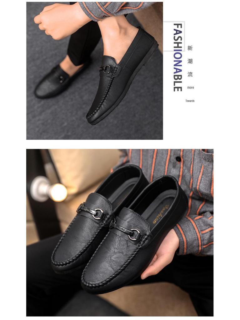 Men's Handmade Soft-Soled Leather Loafers: Wear-Resistant, Trendy, Low-Top Slip-Ons for Casual and Business Wear.