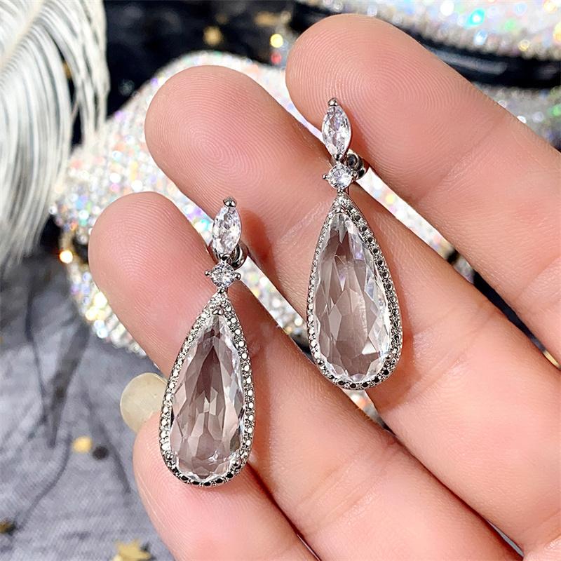 

Huitan Big Teardrop Purple CZ Stone Drop Earrings High Quality Copper Color Gorgeous Women Accessories Wedding Trend Hot Zircon