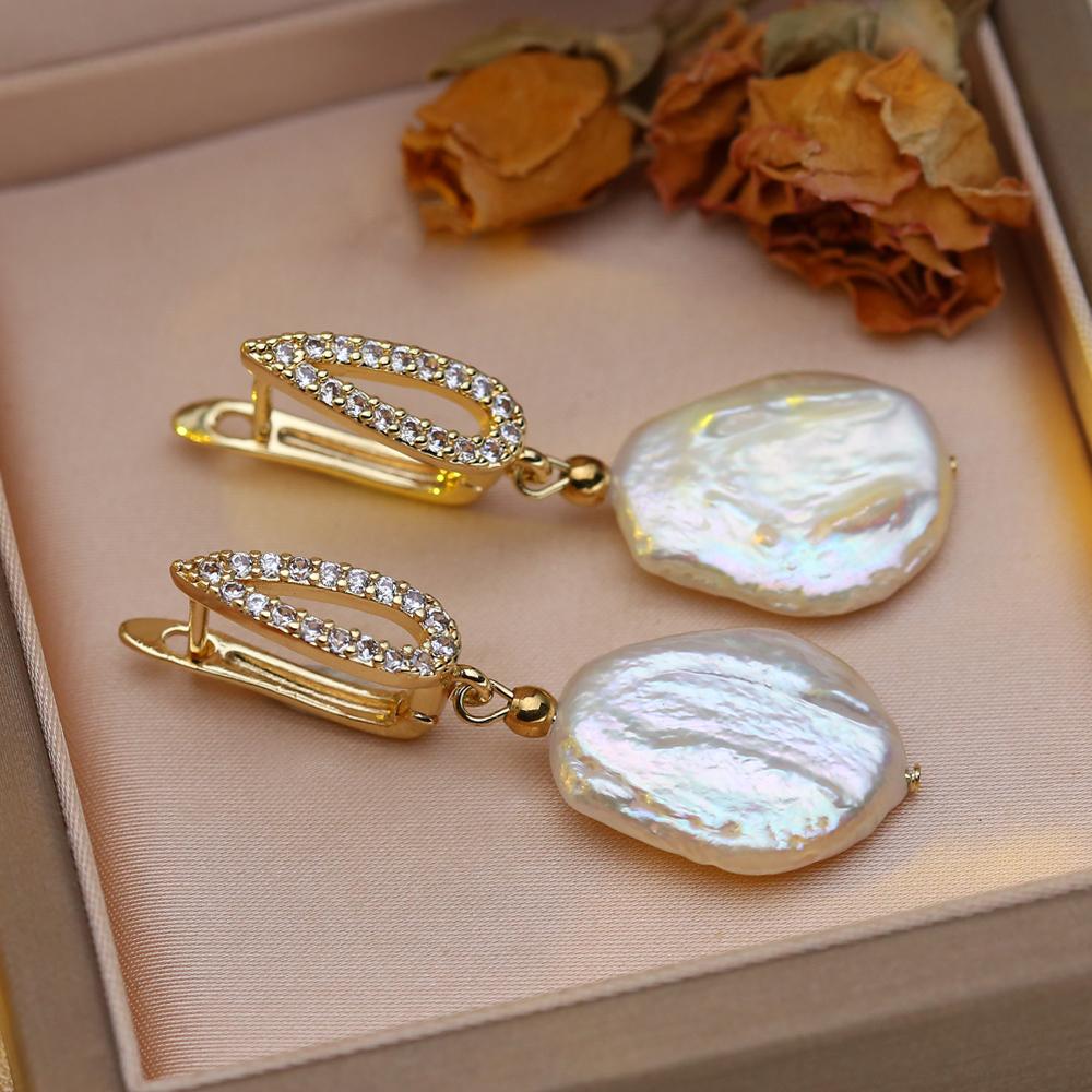 SENIKO Přírodní sladkovodní velké barokní perlové náušnice Módní kubické zirkonové perlové náušnice pro ženy, párty šperky