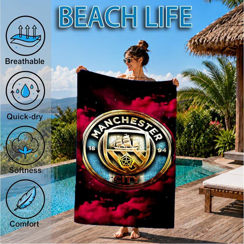 City Football Club Printed Microfiber Beach Towel, Soft And Absorbent, Quick-Dry, Ideal for Summer Travel, Beach Essential, Swimming Pool