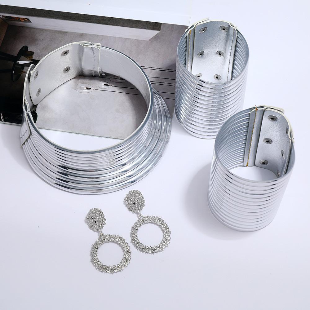 Ethnic Women Style Metal Necklace Bracelet And Earring Set For Outfit Festival