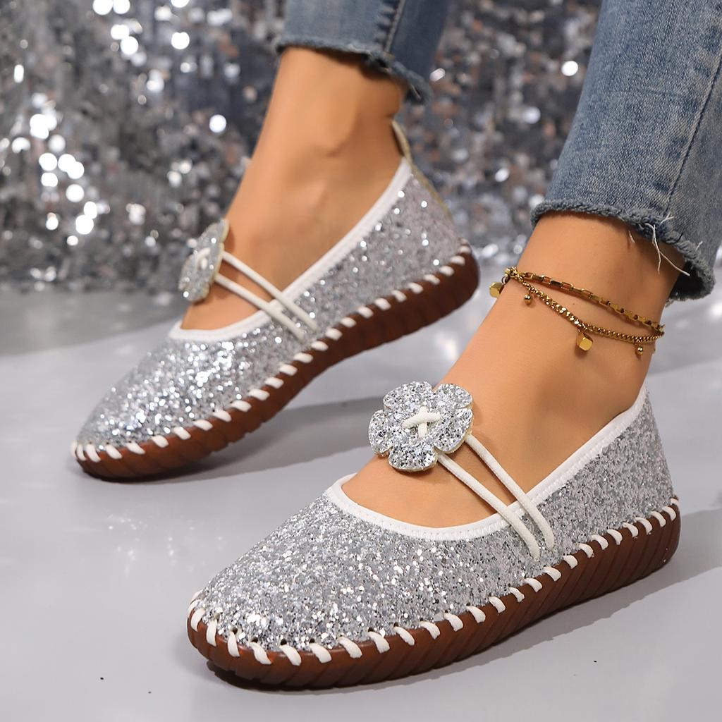 Fashion Mesh Breathable Rhinestone Fashion Versatile Women's New Foreign Style Niche Belt Flat Soft Soled Mary Jane Shoes Womens Shoes