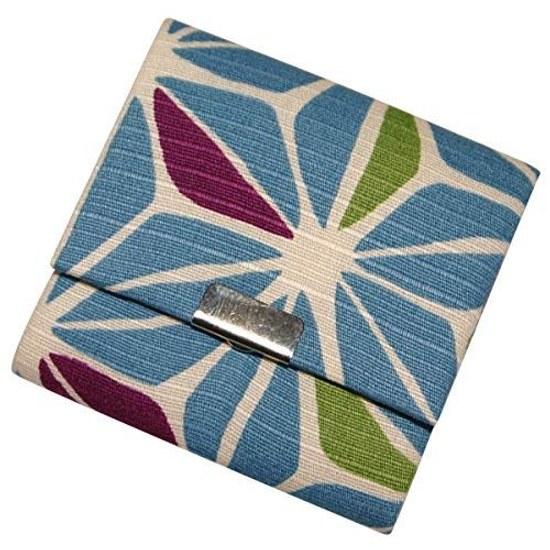 Kyoto Raku - Traditional Soothing Japanese Miscellaneous Goods Coin Case Box Type Wallet Purse Haikara Asanoha Blue Light 100 Cotton Fabric Made Japan