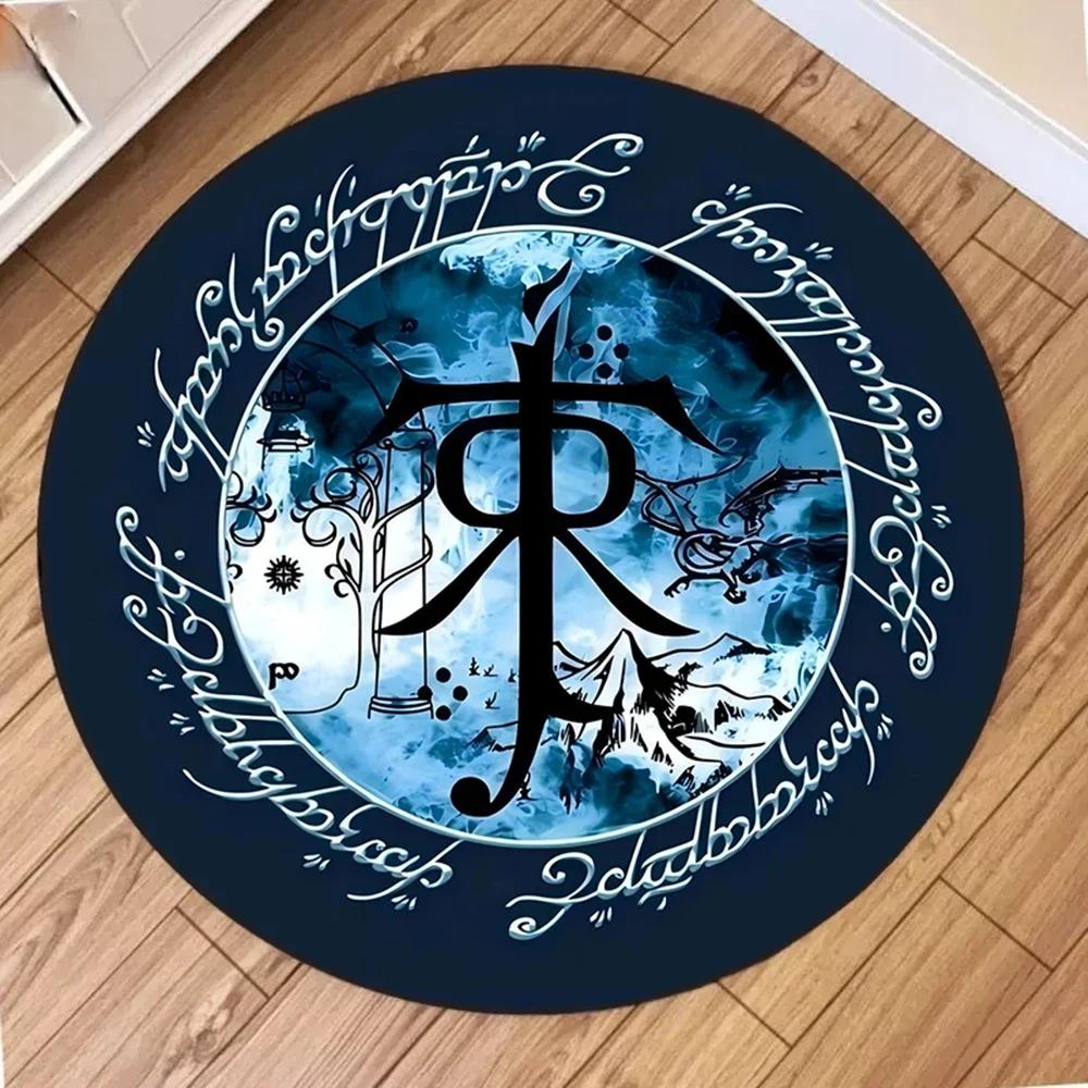 

Round Lord of The Rings Theme Area Rug Mordor Script Middle-earth Mat Non Slip Soft for Movie Room Living Room Home Decor 60cm