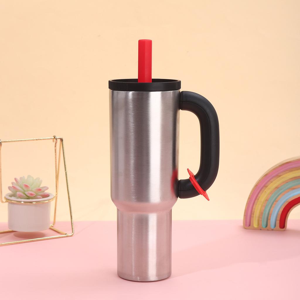 40oz 304 Stainless Steel Straw Insulated Ice Cup Large Capacity Thermal Mug Tumbler with Handle Stylish Insulated Coffee Cup