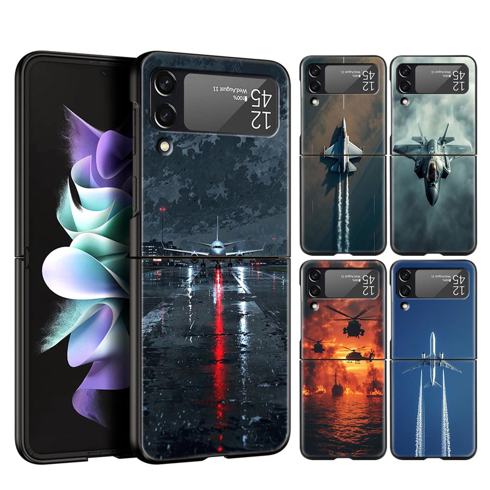 Aircraft Airplane cool Phone Case For Samsung Galaxy Z Flip 3 4 5 6 7 Hard Folding PC For Samsung Z Flip3 Flip4 Flip5 Cover