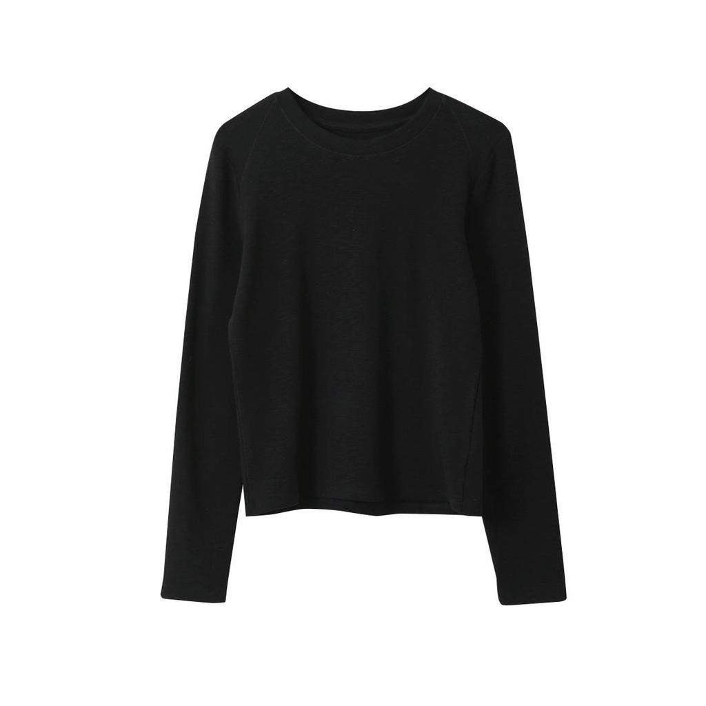 Solid Color Round Neck Long Sleeve Slim Fit Base Shirt for Women - Autumn/Winter 11096