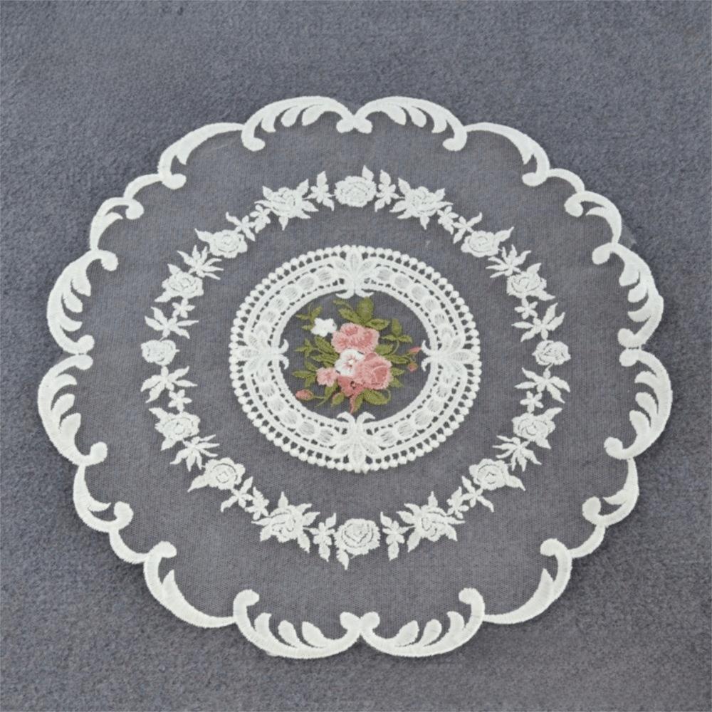 Elegant Lace Trim Embroidered Table Cover White Hollow Lace Table Cloth Round Doily Coffee Coaster Home Decor