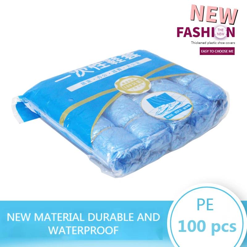 100pcs/sets Plastic Disposable Waterproof Shoe Covers Non-Slip Wear-Resistant Cleaning Overshoes Outdoor Rainy Day Carpet Clean