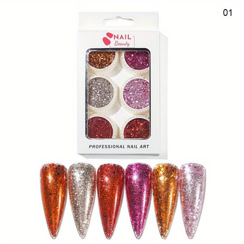 

6 коробок/компл. разноцветные 3D ультратонкие блестки для ногтей, блестящие хлопья, блестящие кончики «сделай сам», ослепительные блестки, украшения для дизайна ногтей красный